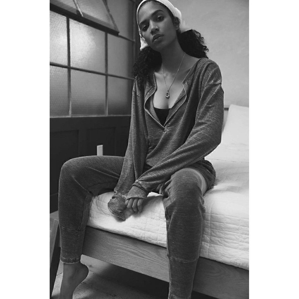 NEW FREE PEOPLE Sz S COOL GIRL LOUNGE SET FADED BLUE HEATHER